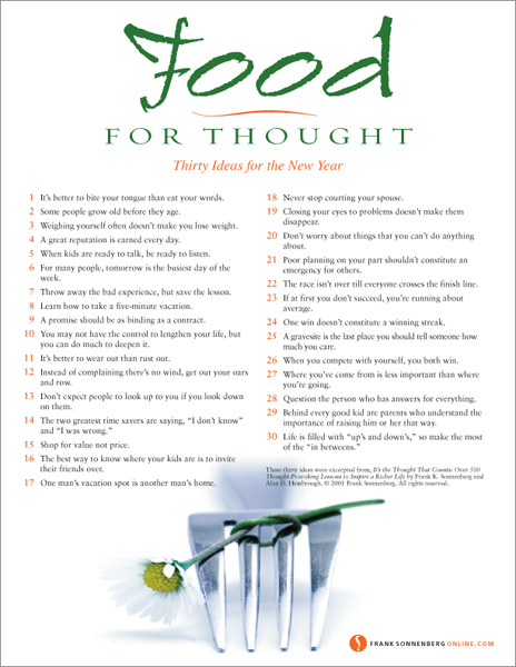 Food For Thought: 30 Ideas for the New Year