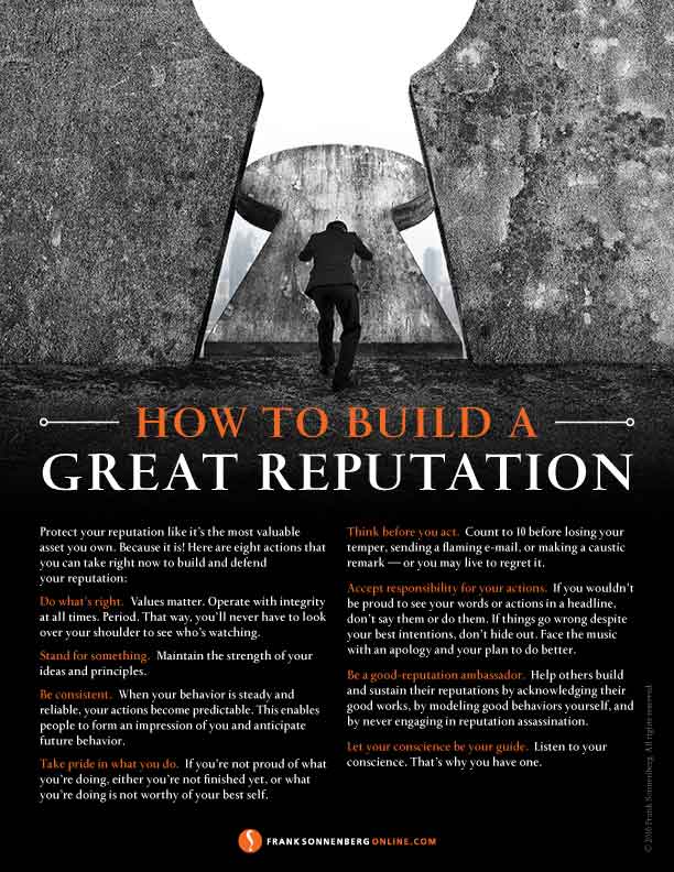 Great reputation, reputation, personal brand, Frank Sonnenberg