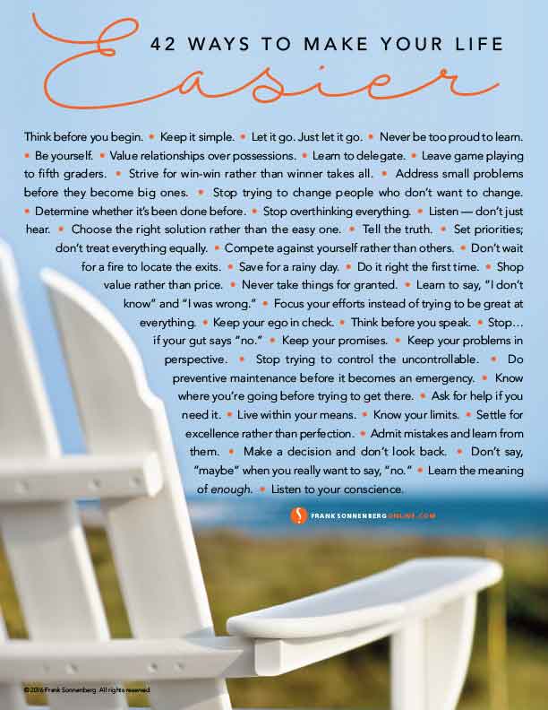 42 Ways To Make Your Life Easier Frank Sonnenberg Online